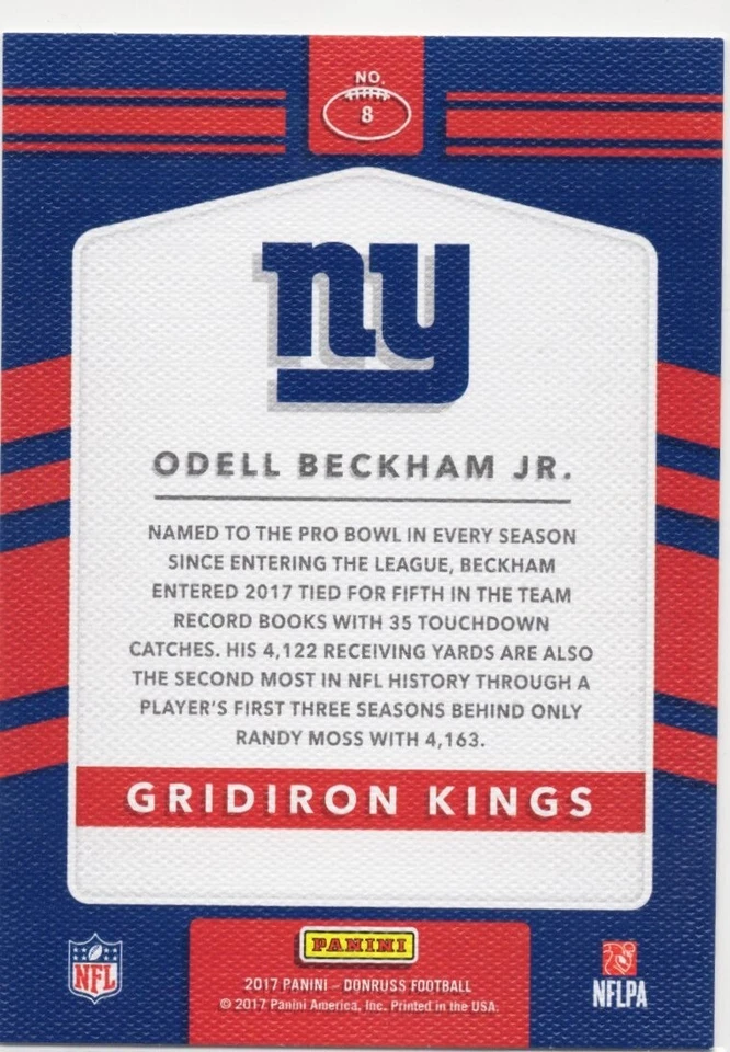 Odell Beckham Jr. 2017 Panini Donruss Gridiron Kings #8 GIANTS - Image 2 of 2