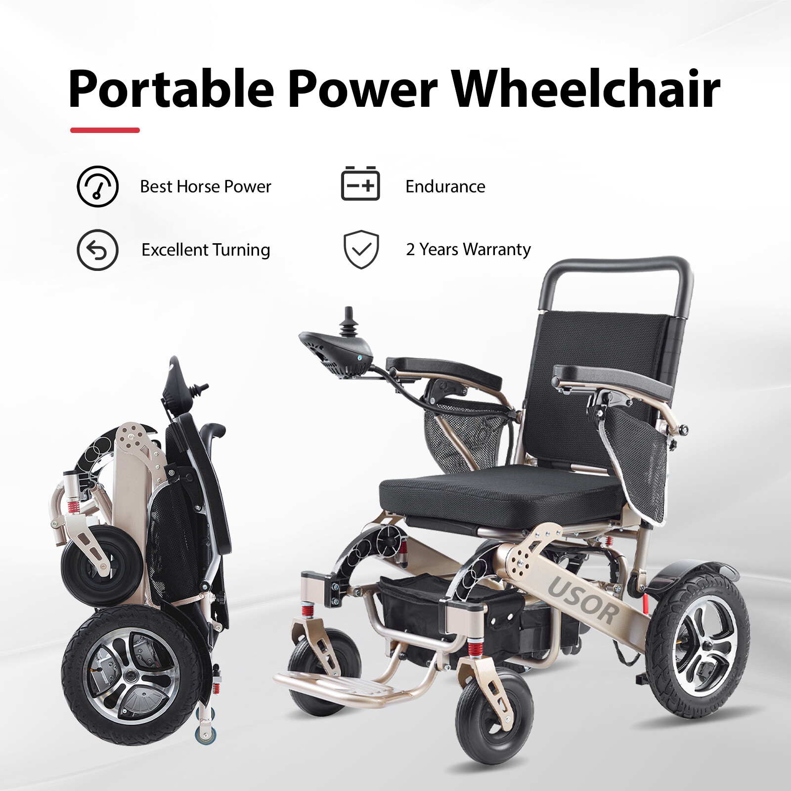 【Premium】Portable Folding Electric Wheelchairs Travel Power Wheelchair