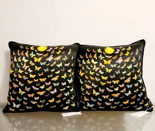 Karen Mabon Decorative Pillows Colorful Butterflies Moth to Flame 16" Set of 2