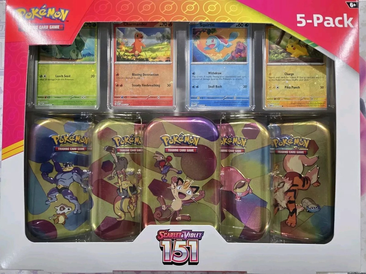 💥 Pokemon Scarlet & Violet - 151 (5-Pack) Mini Tins w/ 4 Promos