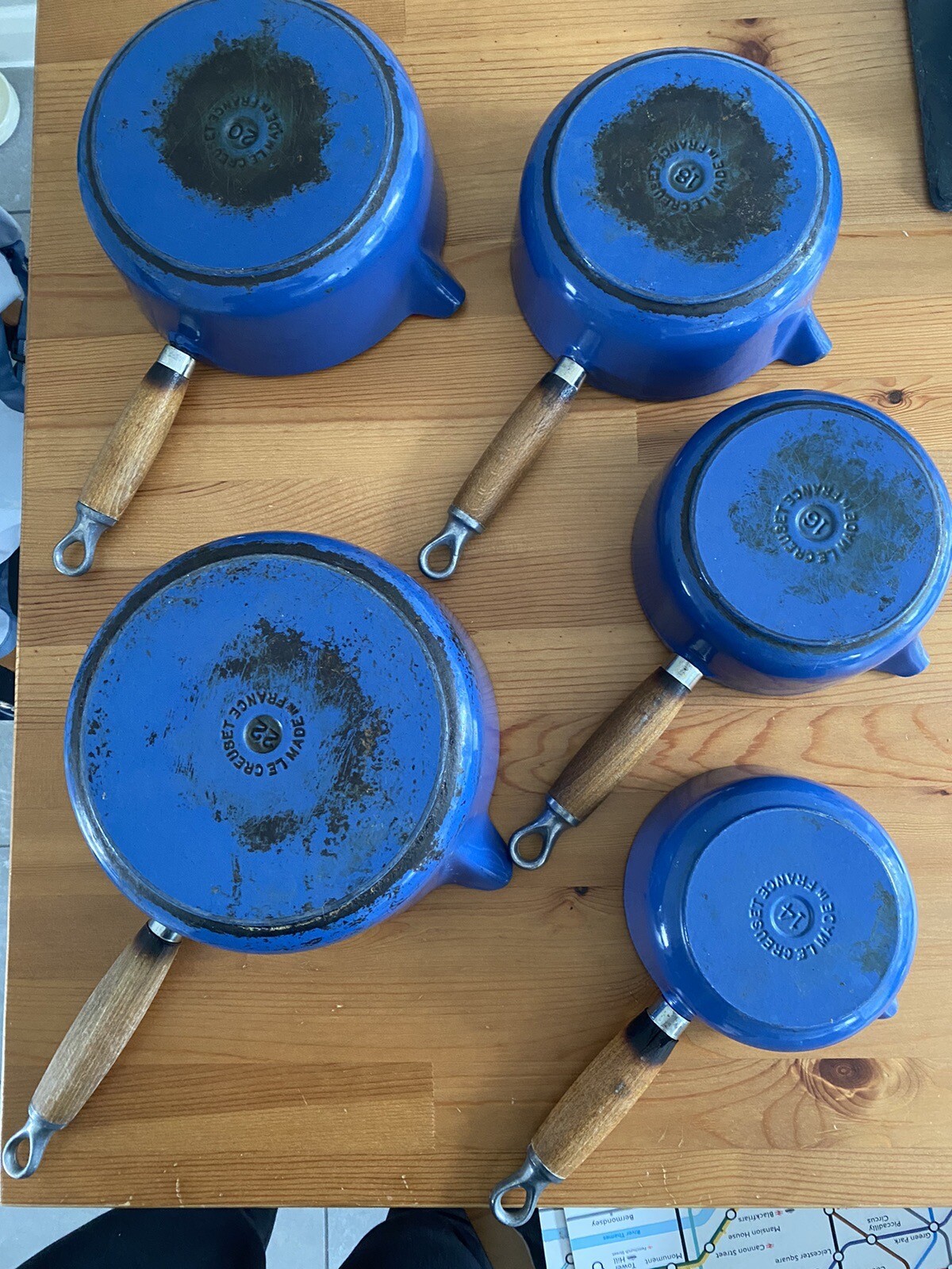 Le Creuset Cast Iron Saucepan Set Blue Vintage Pans eBay