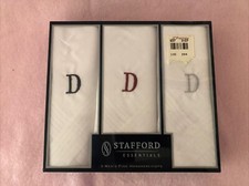 Men's Stafford Essentials Fine Handkerchiefs White w/ MONOGRAM  D" Set of 3 NEW