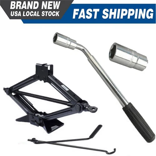 2 Ton Scissor Jack Car Tire Wheel Lug Handle Crank / Wrench Tool Kit 17 19 23mm