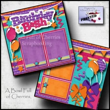 BIRTHDAY BASH girl ~ 2 premade scrapbook pages 12X12 printed layout CHERRY 0280