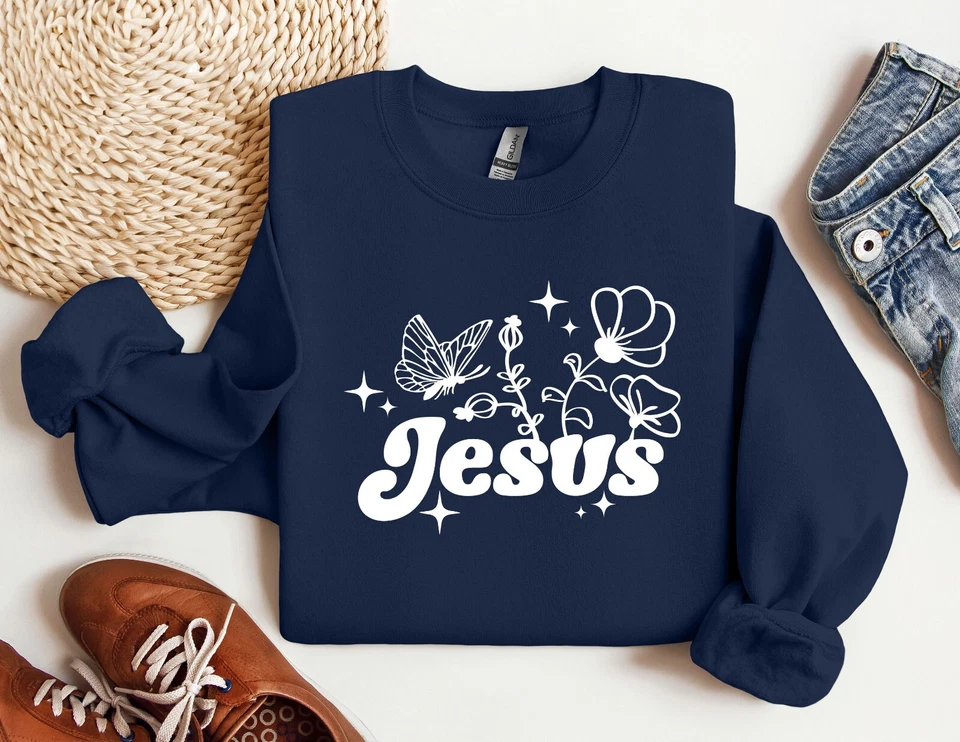 Sudadera Floral Jesús Había Jesús Versículo Biblia Cuello Redondo Sudadera Cristiana Foto 4 de 4