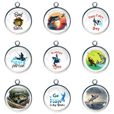 Go Fishing / Father's Day Glass Cabochon Charms, Jewelry Making Charms