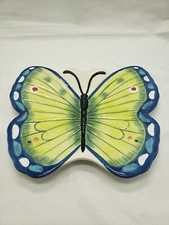 Fitz & Floyd Courtyard Canape Snack Cheese Plate Butterfly green