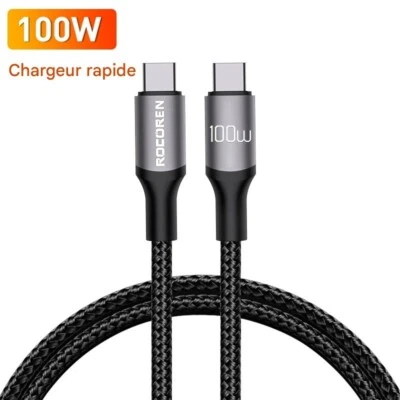 Câble USB C 100W Charge Rapide PD QC 4 Synchro 480Mbps Samsung iPhone Xiaomi 1M - Photo 1/4