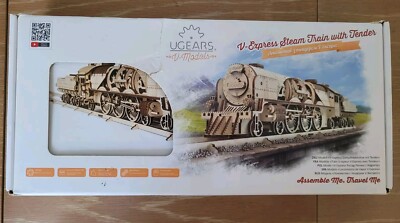 UGEARS V-Express Steam Train With Tender Mechanical Wooden 3D Model Kit
