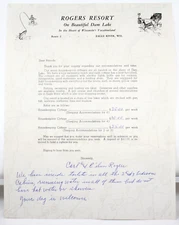 Rogers Resort Brochure. On Dam Lake. Eagle River, Wisconsin.