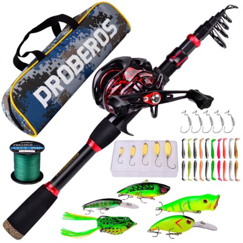 Fishing Rod Reel Set 2.1m Telescopic Carbon Fiber Baitcast Wheel Pole Kit