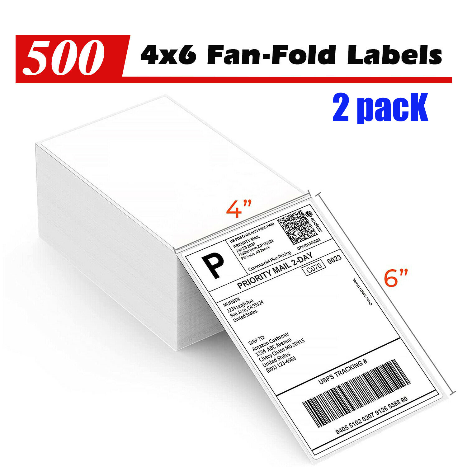 Thermal Direct Shipping Label 4" x 6" 1000/Pack FanFold Labels for