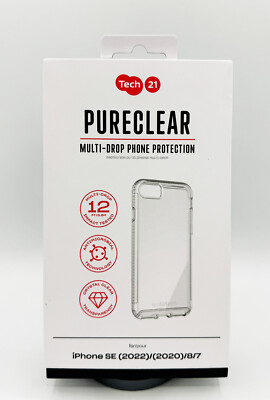 Tech21 iPhone SE 2022/2020/8/7 Pure Clear Protective Ultra Thin Back Case  Cover UK