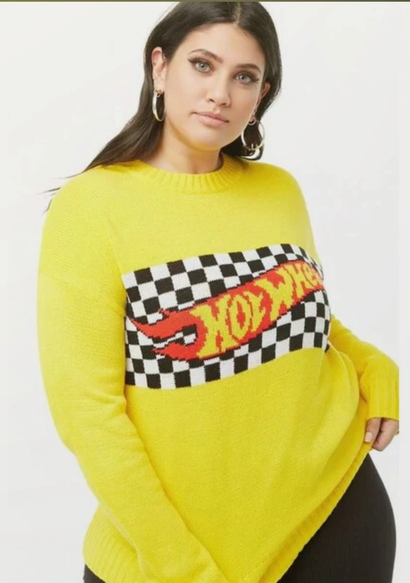 Hot Wheels Mattel Adult Womens Oversized Plus Yellow Knitted