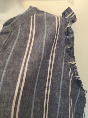 4Our Dreamers Sz M Sleeveless Shift Dress Linen Blend Blue Stripe Ruffle Trim | eBay 4Our Dreamers Sz M Sleeveless Shift Dress Linen Blend Blue Stripe Ruffle Trim | eBay