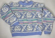 VTG 80's Rose Knitwear Sparkly Pastel Periwinkle/Pink/Mint Rose Pattern Sweater