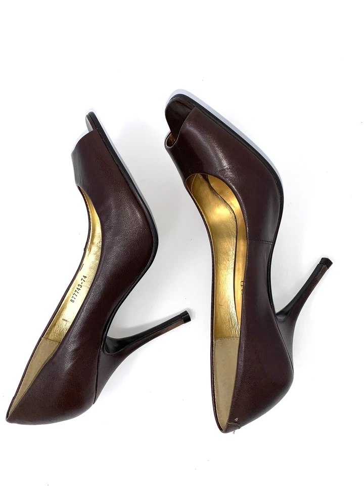 Cathy Jean Brasil Tacones Altos Pump Peep Toe Dorado Borgoña Marrón Talla 6 Mujer Foto 3 de 4