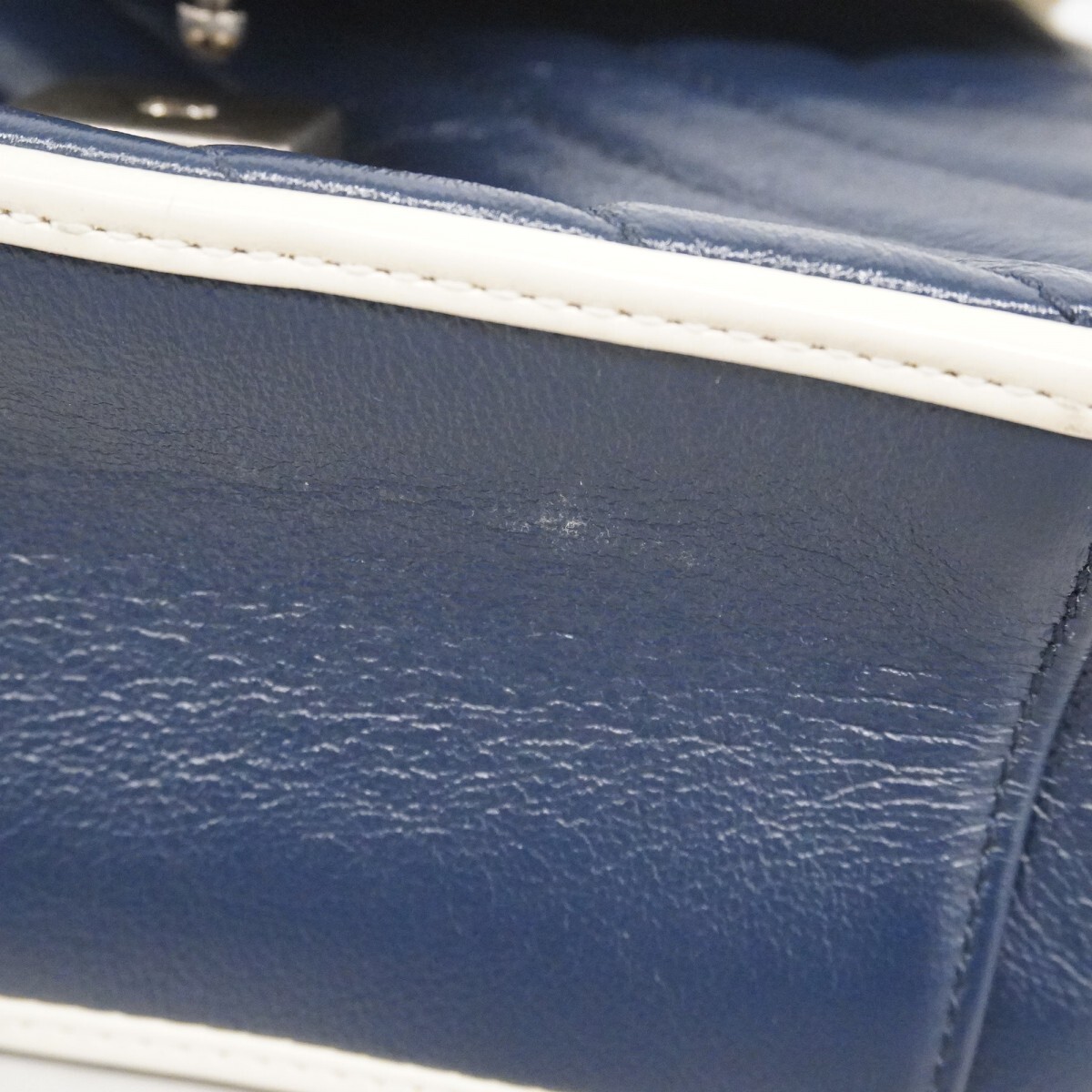 GUCCI Hand Bag GG Marmont 583571 Leather Navy White Silver Hardware 2 Way 324526 thumbnail 8