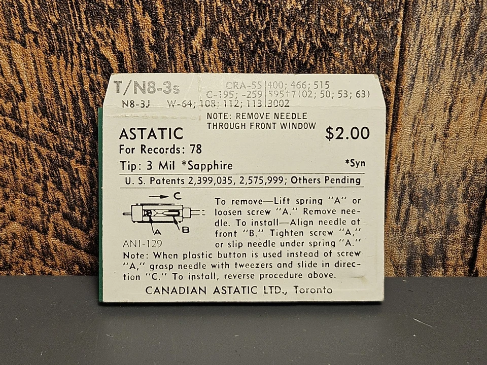 *2 Pack* ASTATIC N8-3S SAPPHIRE PHONOGRAPH Needle | New Old Stock - Image 2 of 2