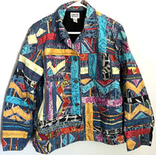 Chico's Design Jacket Womens L Multicolor Patchwork Abstract Silk Applique Boho