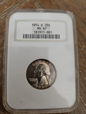 1954d 25C Proof Washington Quarter NGC PF68 Toning