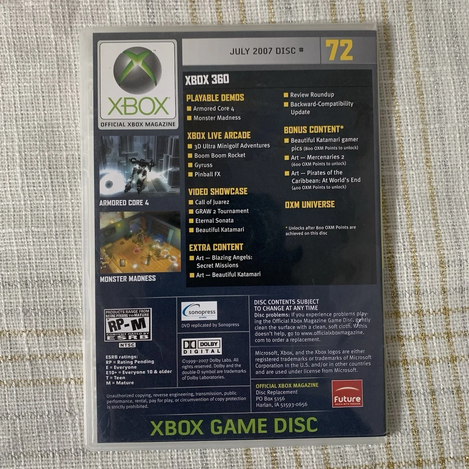 Xbox 360 Demo Disc #72 July 2007 Armored Core 4 And Other Games 6 In 1 Demo Disc - Image 2 of 4