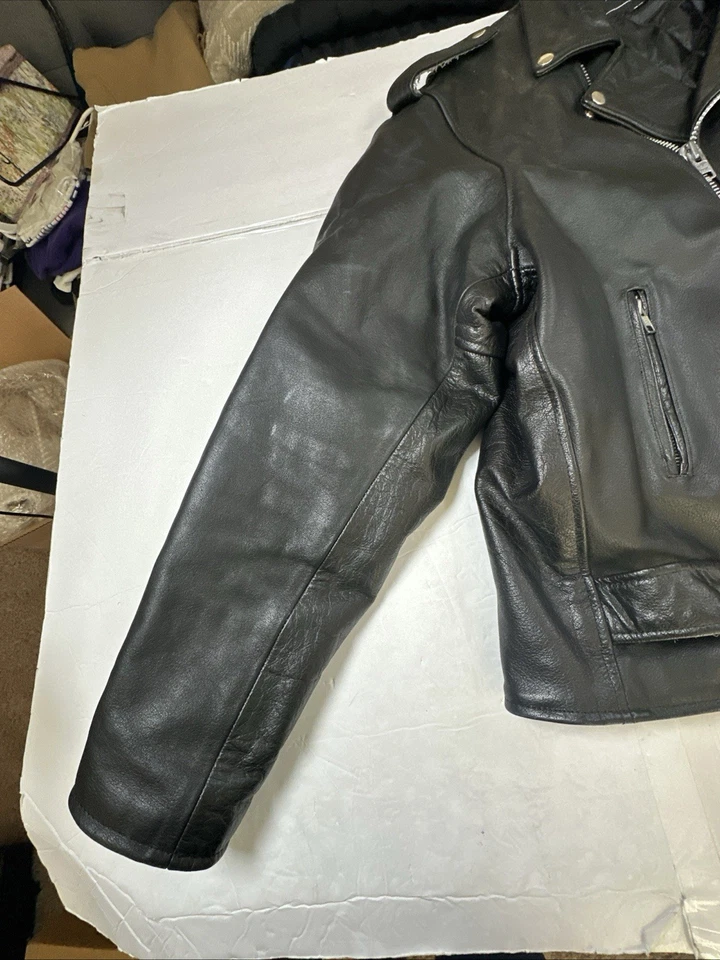 Chaqueta UNIK Cuero Genuino Brando Motociclista Punk Metal Grande Hombres Negra Talla 54/3X Foto 4 de 4