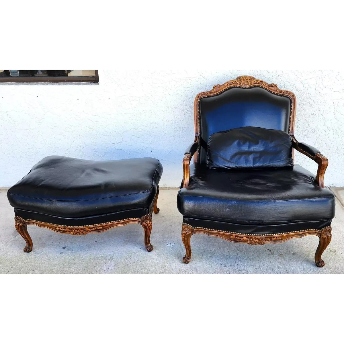 Vintage Chateau d'Ax French Provincial Leather Chair & Ottoman | eBay