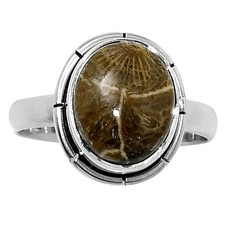Flower Fossil Coral 925 Sterling Silver Ring Size 7  Wholesale Jewelry
