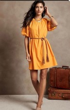 Banana Republic Orange Cotton Dress – Size Large – Puff Sleeve Tie Neck