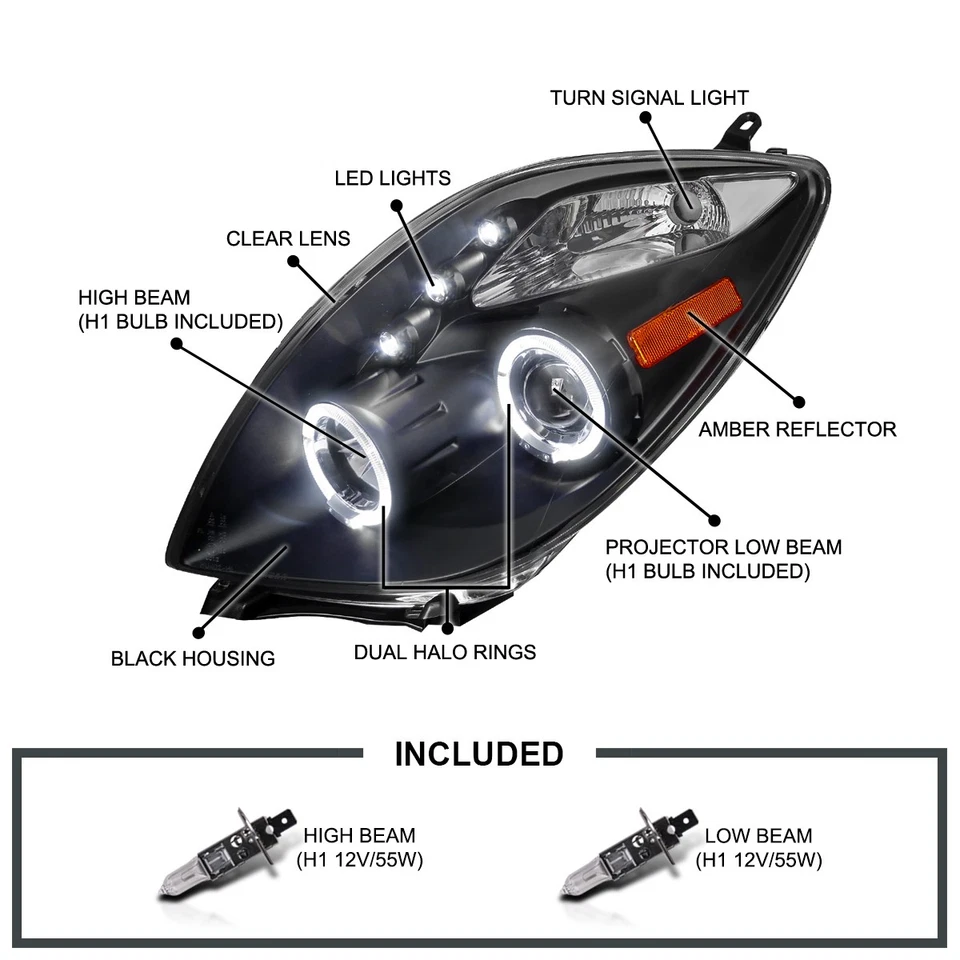Black Fits 2006-2008 Toyota Yaris Hatchback LED Halo Projector Headlights Lamps Foto 3 de 4