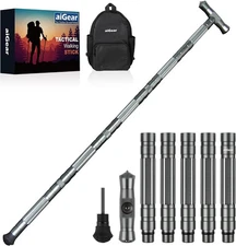 aiGear Tactical Stick Hiking Walking Staff - Trekking Poles Gray 