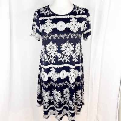 Show Me Your Mumu EM Mini Dress Small Navy White Floral Medallion Shift