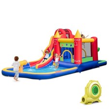 Château Gonflable 9 en 1 pour Enfants avec Toboggan Aquatique Canon à Eau et Pi