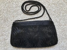 La Regale Black Vintage Beaded Evening Bag Satin Lined Purse