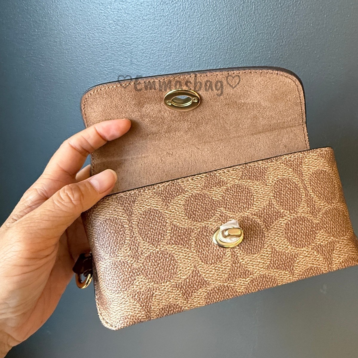 Coach Sunglass Case CZ207 Signature Canvas & Smooth Leather GOLD