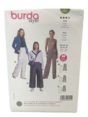 Burda Style 5801 Pants US 10-20 Loose Wide Leg Cargo Straight Modern