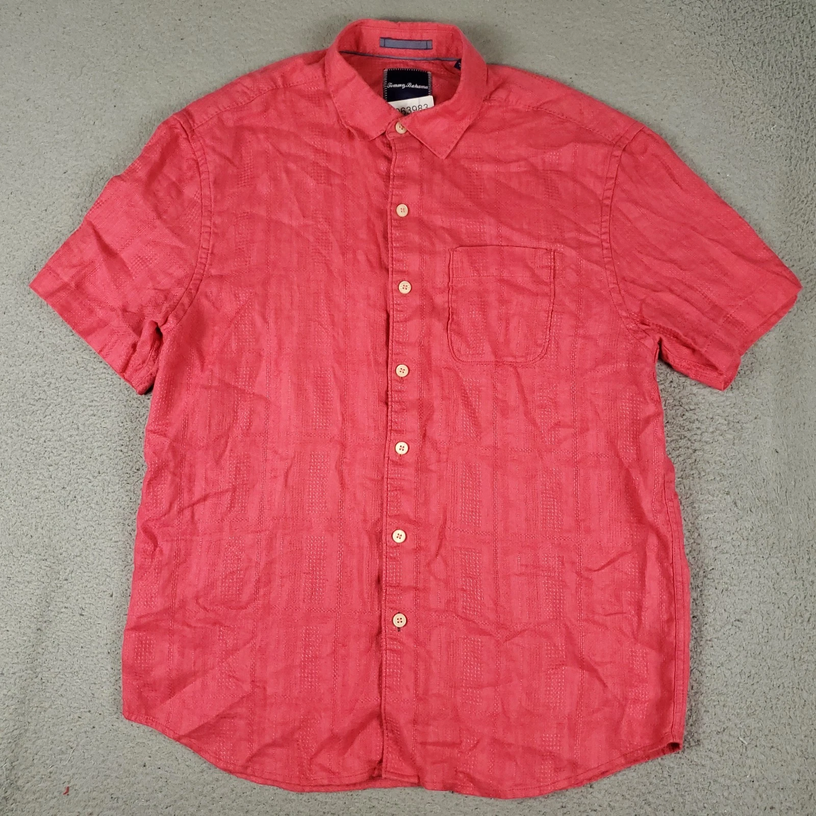 Tommy Bahama Shirt Mens Large Red Linen Hawaiian Button Up Short Sleeve