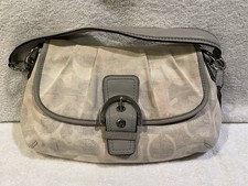Vintage Y2K Coach Soho Flap Pleated Signature Optic Gray  Pink Bag Purse F19238