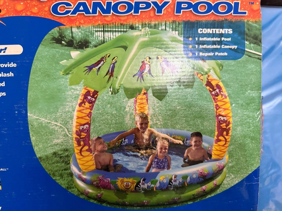 VTG New Banzai Jungle Cruise Canopy Kids Inflatable Pool Palm Tree 58 In Sealed - Image 3 of 4