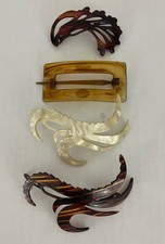 Vintage Tortoise Shell Barrettes Hair Clasp Accessory Lot of 4