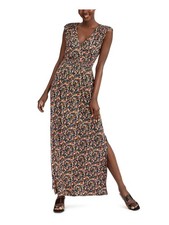 INC Womens Black Floral Sleeveless V Neck Full-Length Empire Waist Dress XS