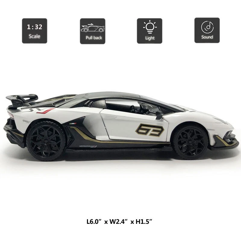 1/32 Scale Lamborghini Aventador SVJ 63 Model Car Metal Diecast Toy Cars White - Image 2 of 4