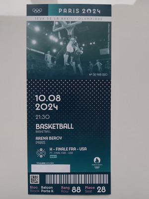 Souvenir Ticket Basketball Final Men France v USA Olympic Games Paris 2024 BKB41
