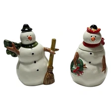 2004 ONEIDA Kitchen Snow Family Snowman Couple Sugar & Creamer Set Warren Kimble