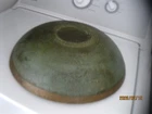 ANTIQUE PRIMITIVE 13" WOOD DOUGH BOWL ORIGINAL GREEN PAINT painted scene inside