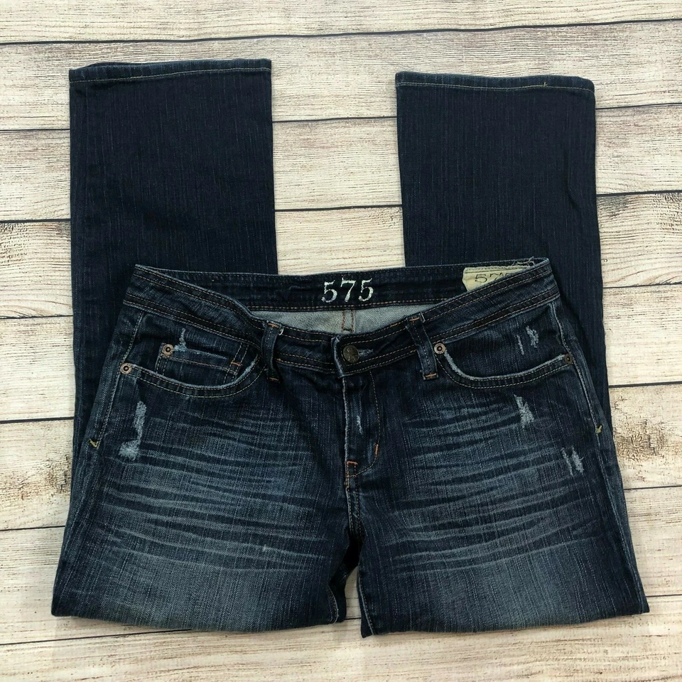 Pantalones de mezclilla recortados al tobillo desgastados 575 para mujer talla 28 elásticos lavado oscuro U13  Foto 2 de 4