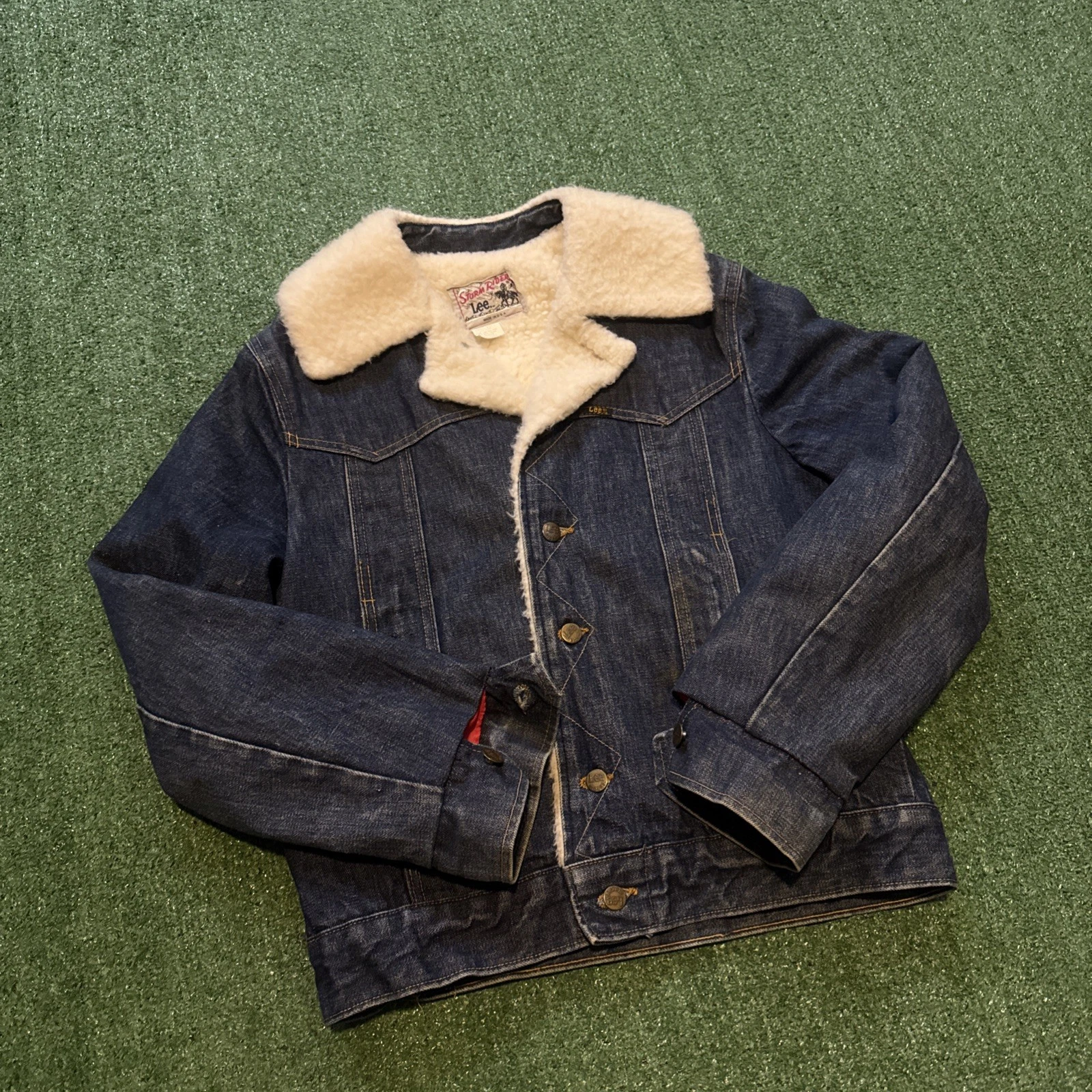 Vintage 70’s 80’s Lee Storm Rider Denim Jacket Sherpa Lined Size Medium USA Made