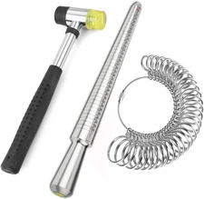 Ring Sizer Kit: Mandrel, Gauge, Hammer for Accurate Ring Measurements