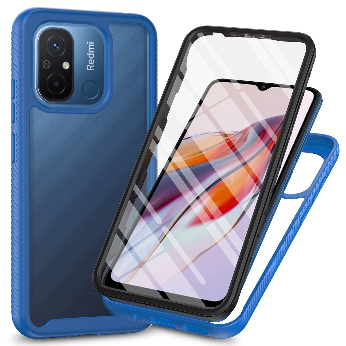 Cover Xiaomi Redmi 12C Antiurto 360°: Custodia 2 In 1 TPU + PC Rigido Con Protezione Schermo Integrata - Trasparente - 3